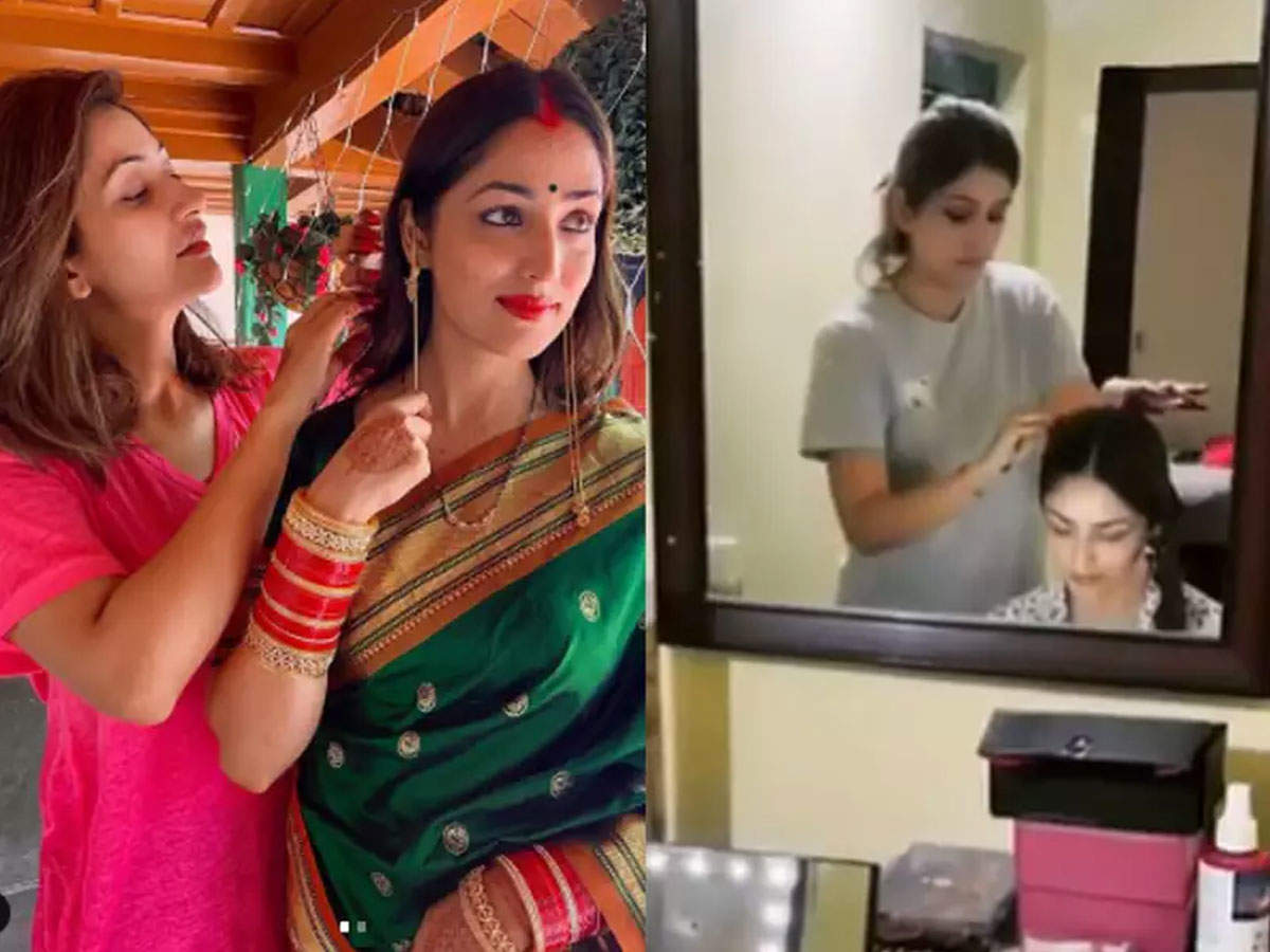 Yami Gautam's sister Surili shared a photo, in this photo she is seen decorating Yami.