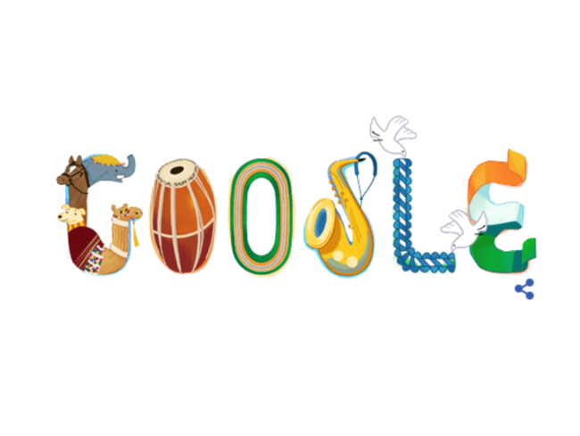 Google 'doodle' in the colors of India's Republic Day, in which every letter of English 'Google' has been given a different form.